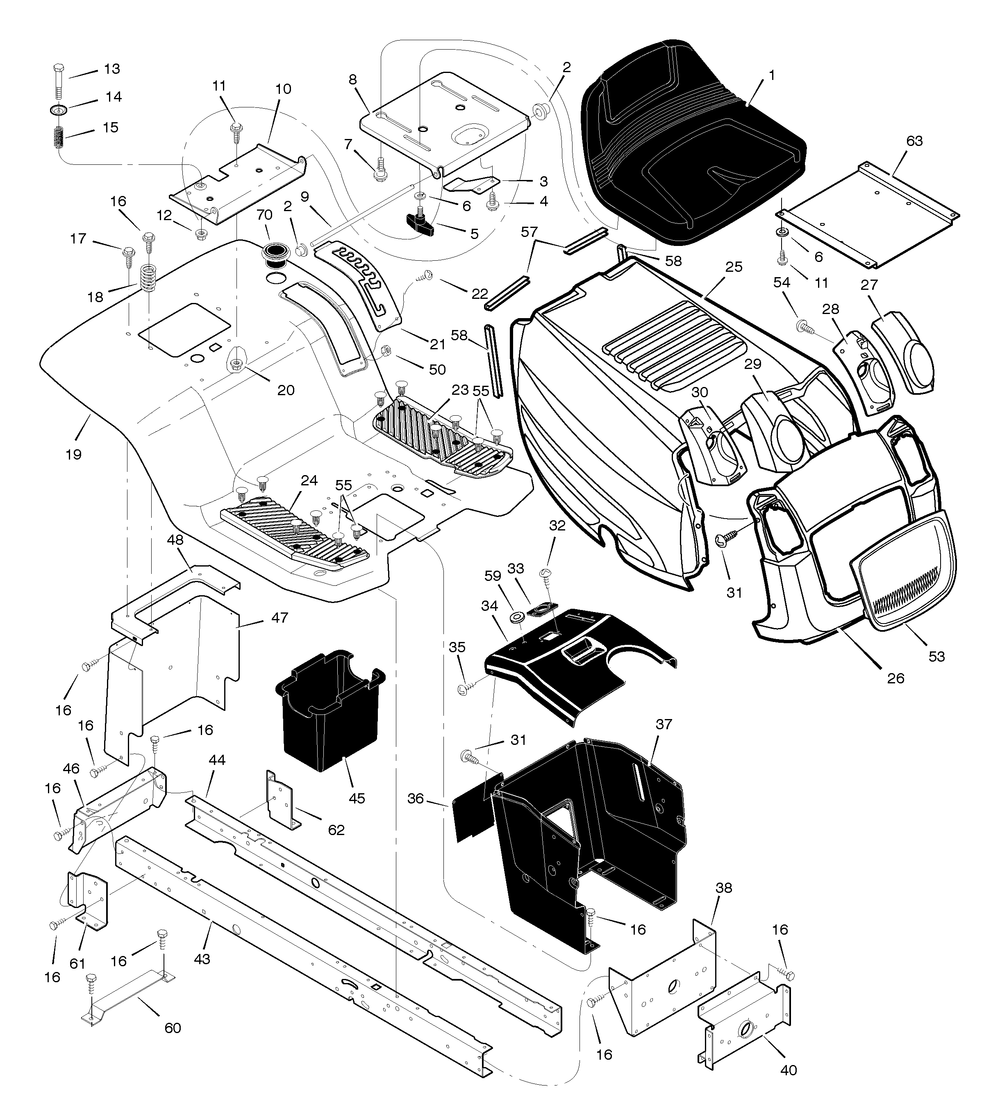 Chassis And Hood Diagram and Parts List for 425640X50A 2005 Briggs and Stratton Lawn Tractor